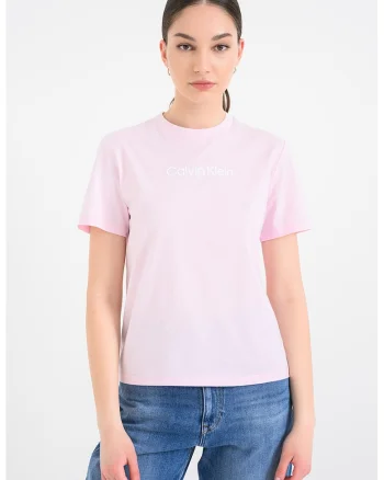 Tricou de bumbac cu logo contrastant, Roz bombon