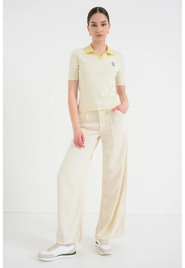 Tricou polo in dungi, Galben pastel