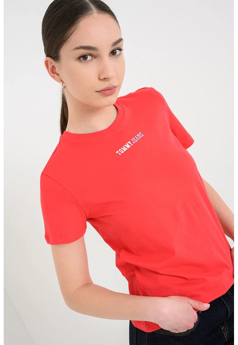 Tricou de bumbac cu logo, Rosu capsuna