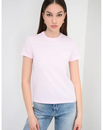 Tricou de bumbac cu logo, Roz pal