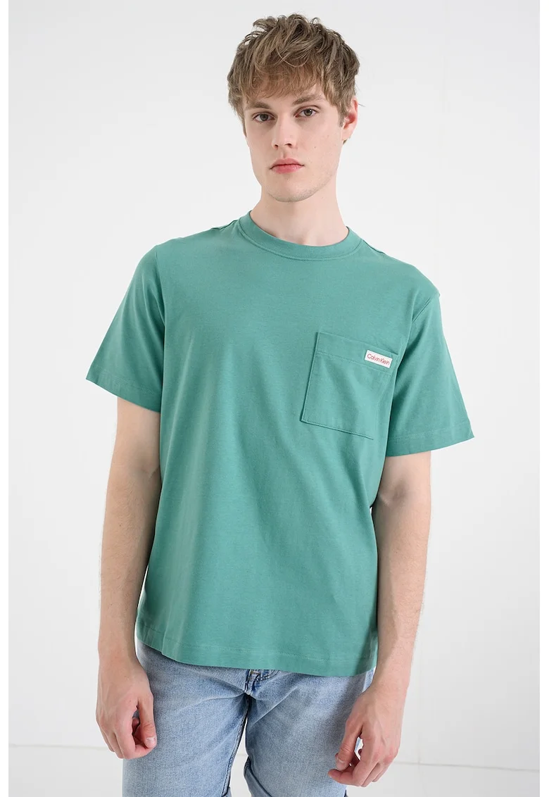 Tricou de bumbac cu buzunar pe piept, Verde sparanghel
