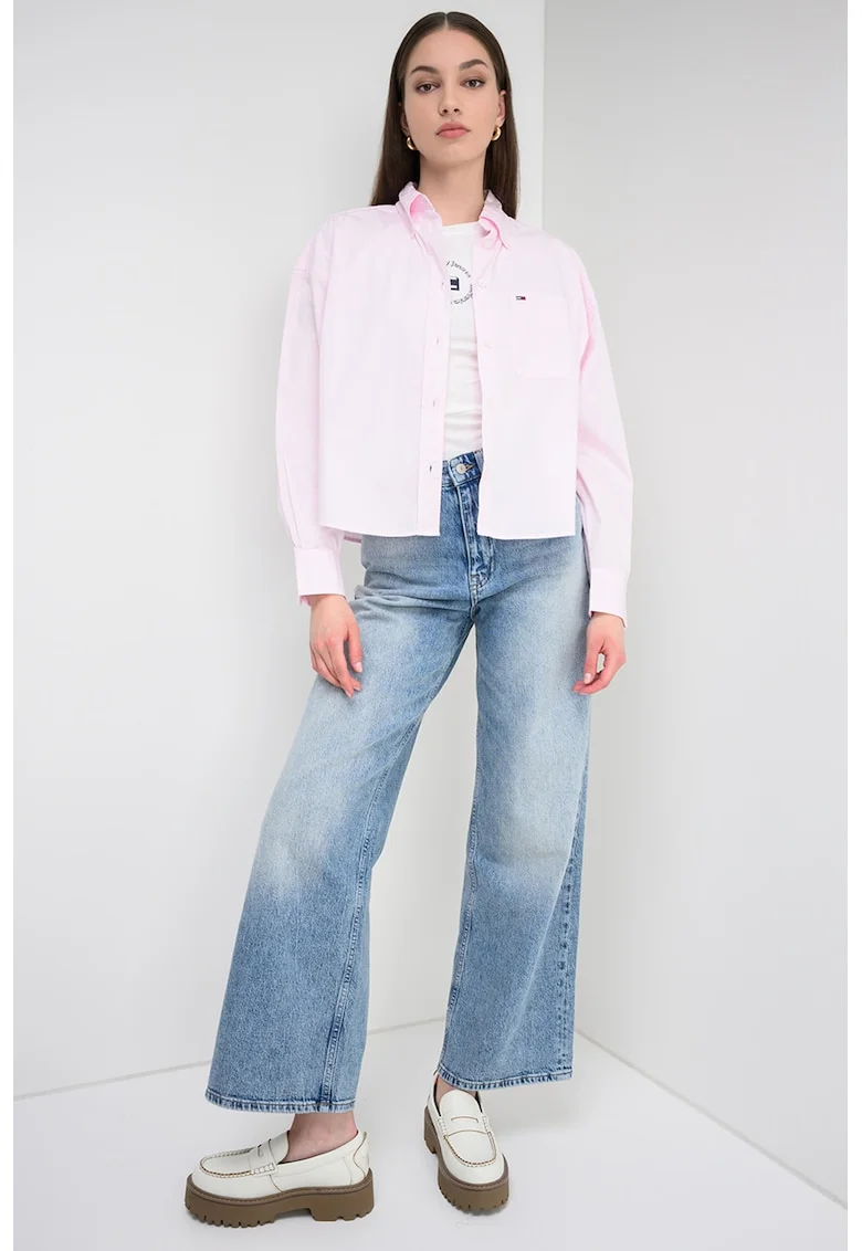 Camasa supradimensionata cu guler Oxford, Roz pastel