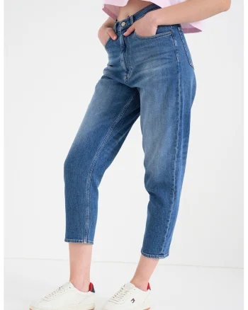 Blugi mom fit cu talie inalta, Albastru cobalt