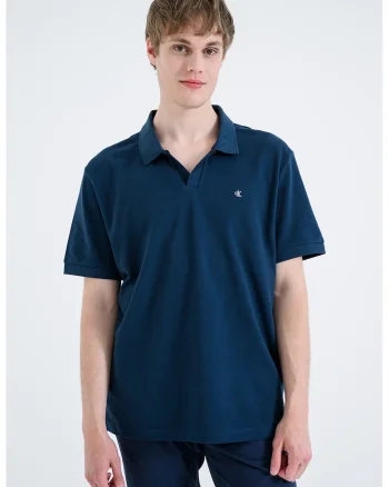 Tricou polo cu logo brodat discret, Albastru petrol