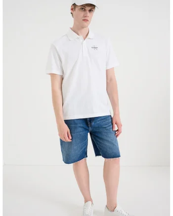 Tricou polo lejer din bumbac pique, Alb