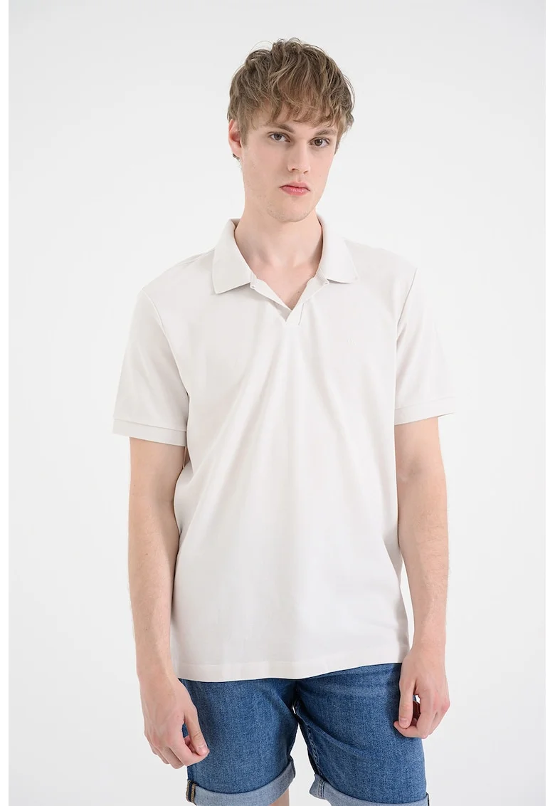 Tricou polo cu logo brodat discret, Crem