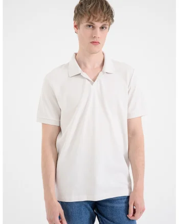 Tricou polo cu logo brodat discret, Crem