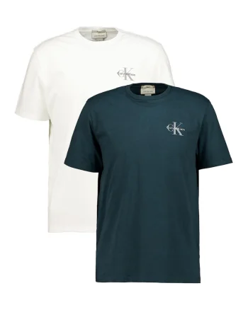Set de tricou de bumbac cu imprimeu logo - 2 piese, Alb/Verde inchis