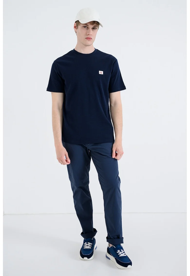 Tricou cu decolteu la baza gatului si logo, Albastru ultramarin