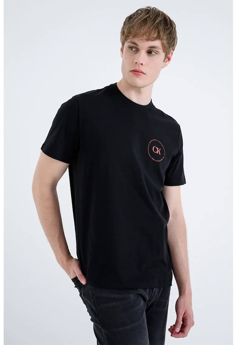 Tricou de bumbac cu buzunar pe piept, Negru