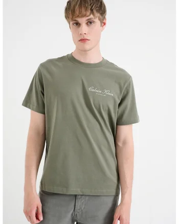 Tricou cu decolteu la baza gatului si logo brodat, Verde masliniu