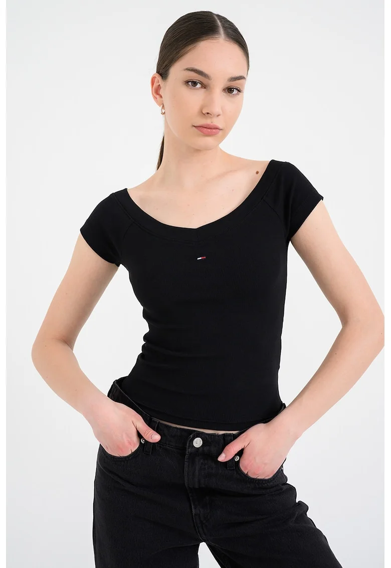 Tricou slim fit din amestec de bumbac, Negru antracit