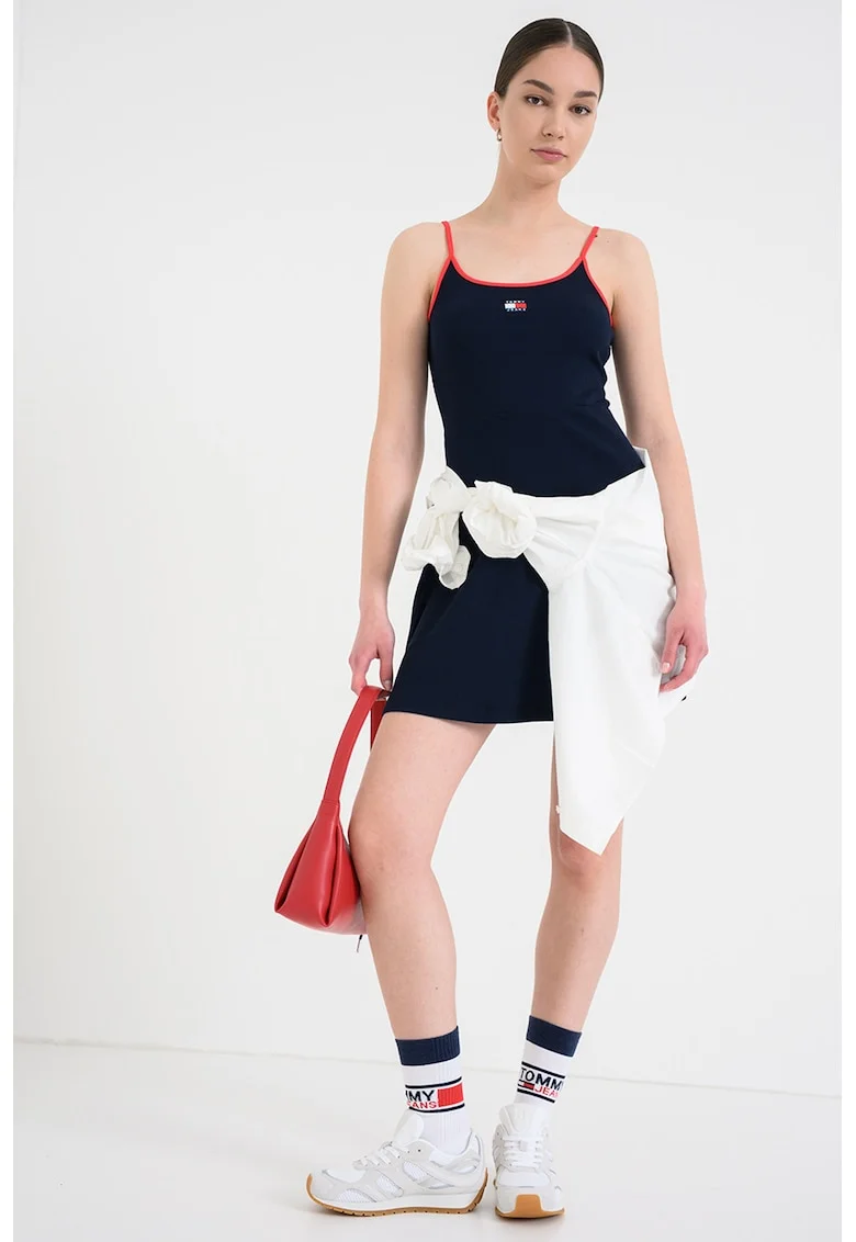 Rochie evazata din amestec de bumbac, Bleumarin stins
