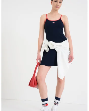 Rochie evazata din amestec de bumbac, Bleumarin stins