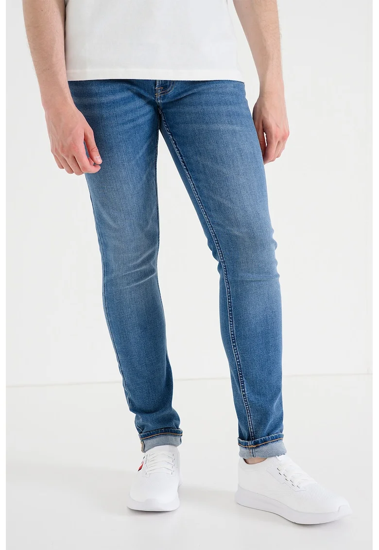 Blugi skinny cu talie medie, Albastru melange