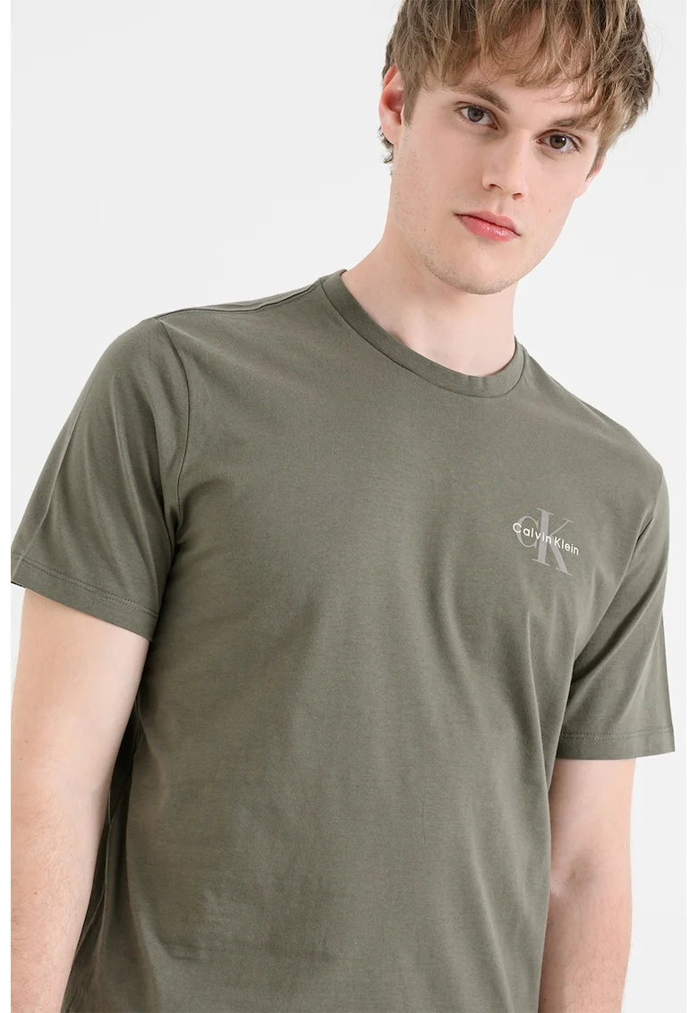 Tricou regular fit cu imprimeu logo, Verde masliniu