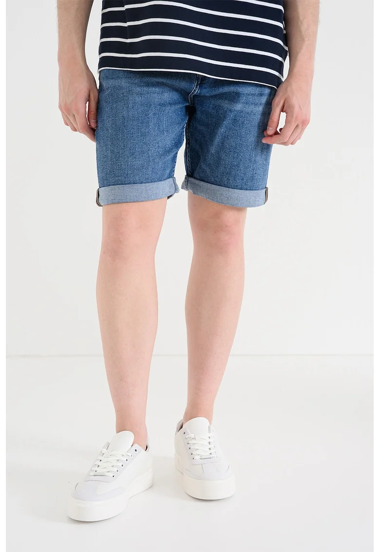 Bermude slim fit de denim cu terminatii pliabile, Albastru