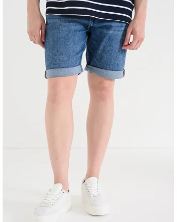 Bermude slim fit de denim cu terminatii pliabile, Albastru