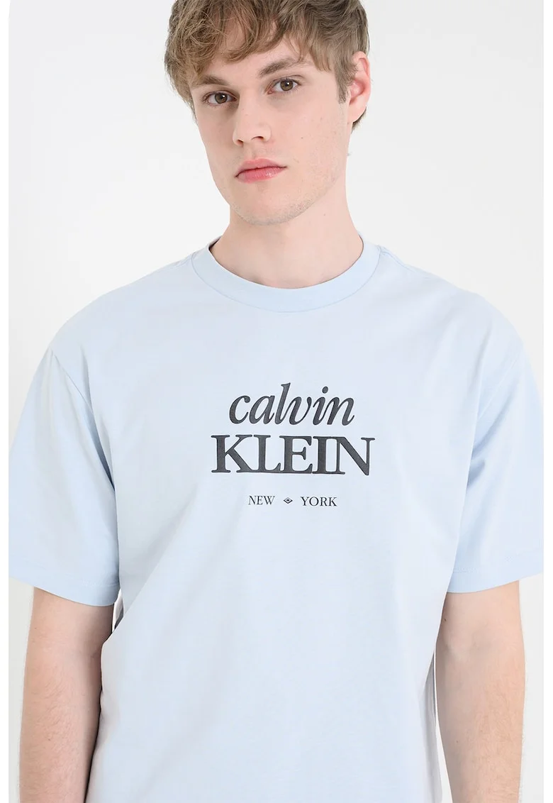 Tricou de bumbac cu imprimeu logo, Albastru glaciar
