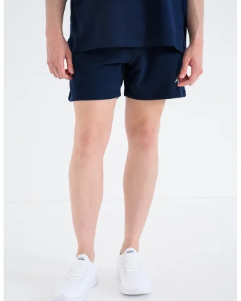 Pantaloni scurti din bumbac cu imprimeu, Bleumarin