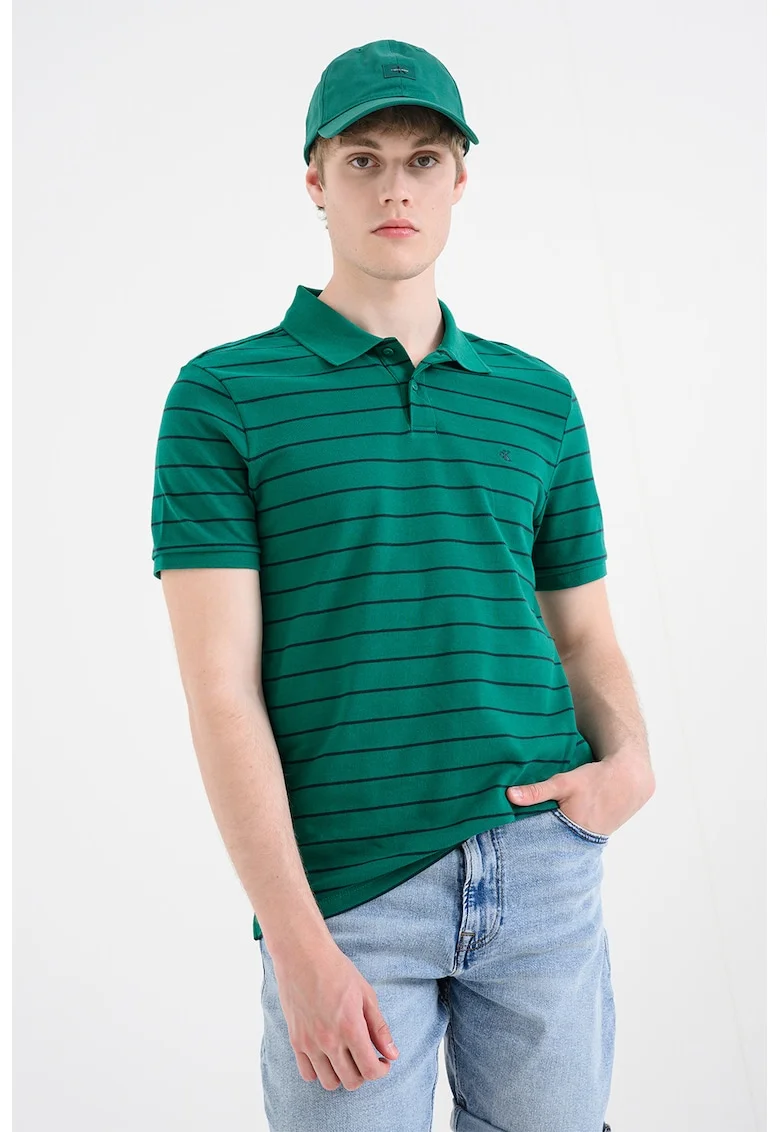 Tricou polo cu model cu dungi, Verde