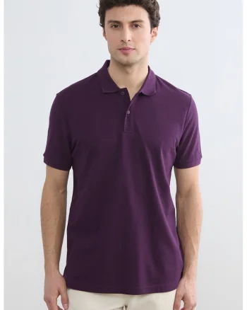 Tricou polo din bumbac pique regular fit, Violet pruna