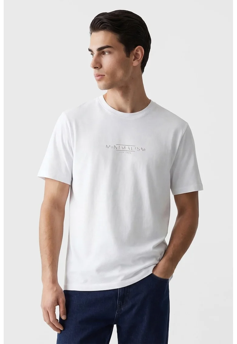 Tricou din bumbac cu decolteu la baza gatului, Alb optic