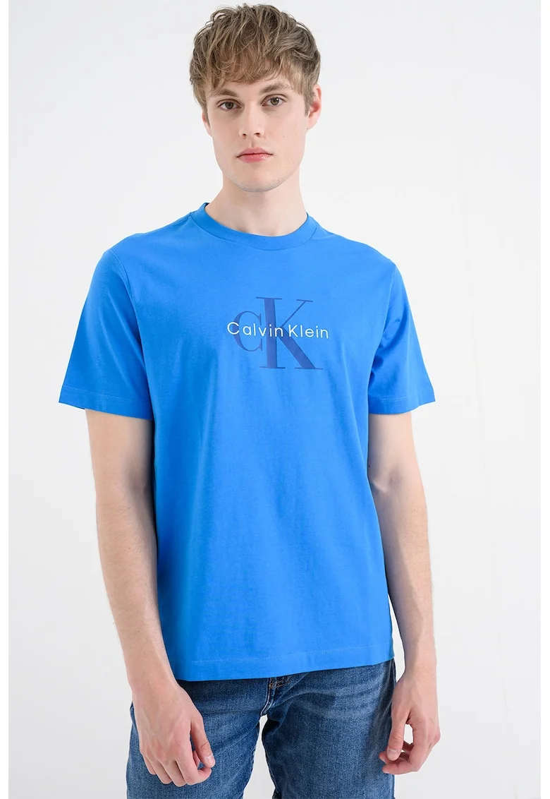Tricou din bumbac cu imprimeu logo, Albastru