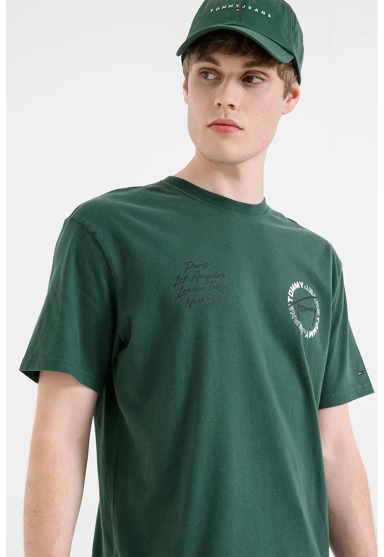 Tricou cu imprimeu grafic pe partea din spate, Verde inchis