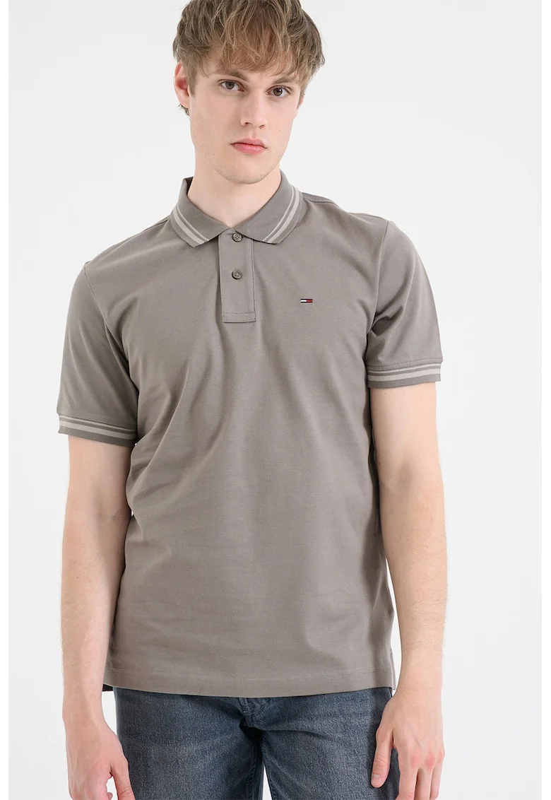 Tricou polo regular fit cu guler in dungi, Maro nisip