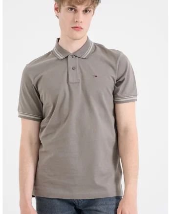 Tricou polo regular fit cu guler in dungi, Maro nisip