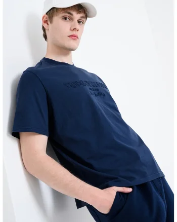 Tricou regular fit cu imprimeu logo, Bleumarin