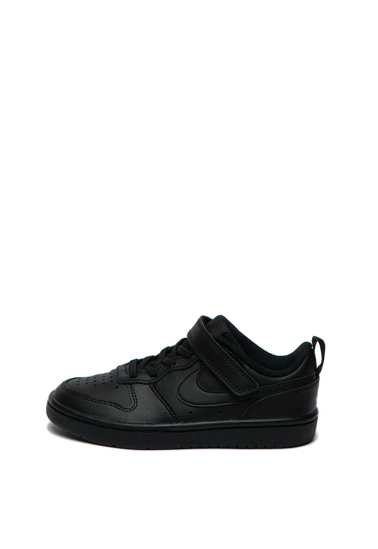Pantofi sport de piele, cu perforatii, Court Borough 2, Negru