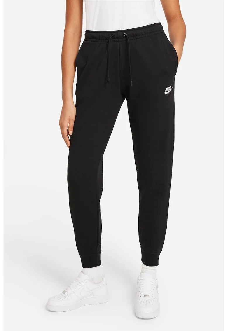 Pantaloni sport cu talie medie si buzunare laterale Sportswear Essential Club, Negru