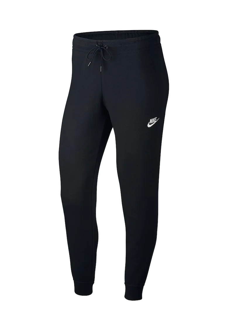 Pantaloni sport slim fit cu snur in talie Essential, Alb/Negru