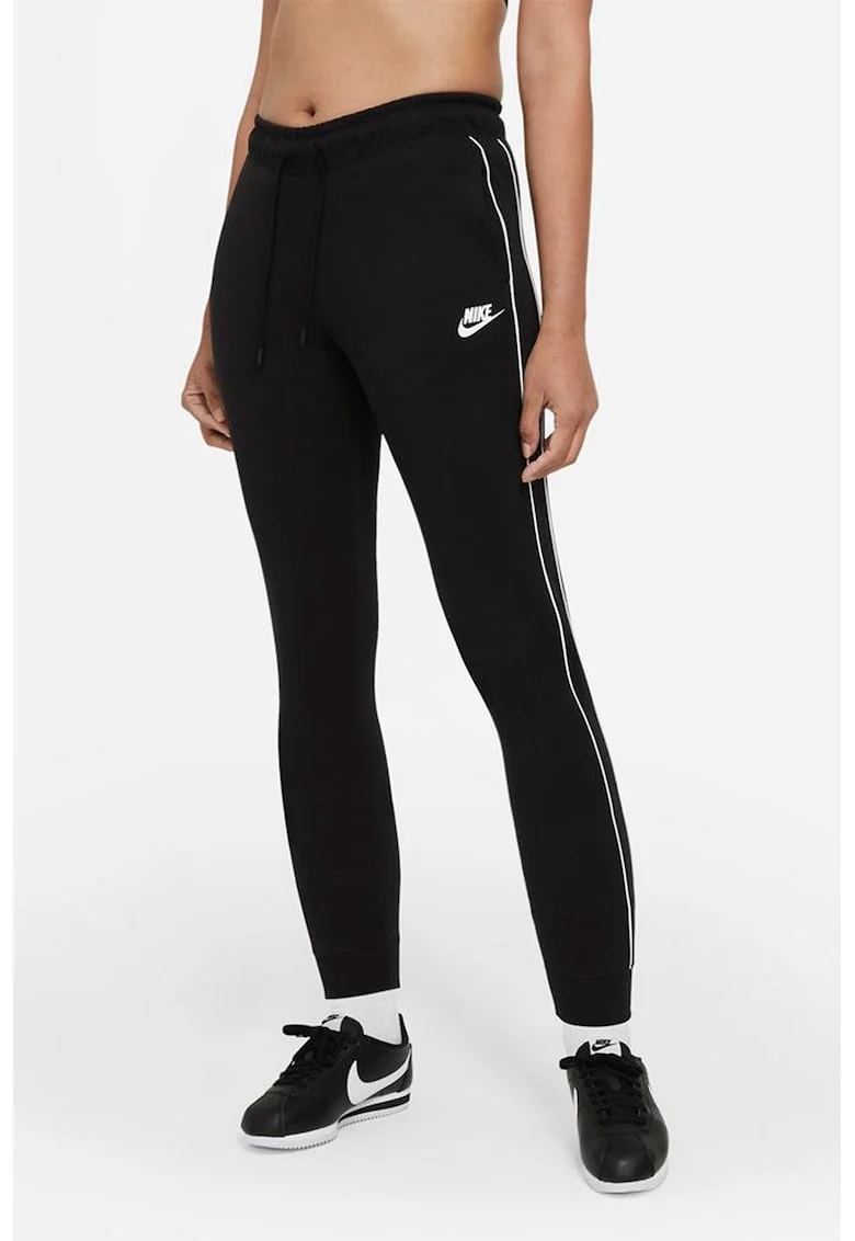 Pantaloni sport conici cu snur in talie Essential, Negru