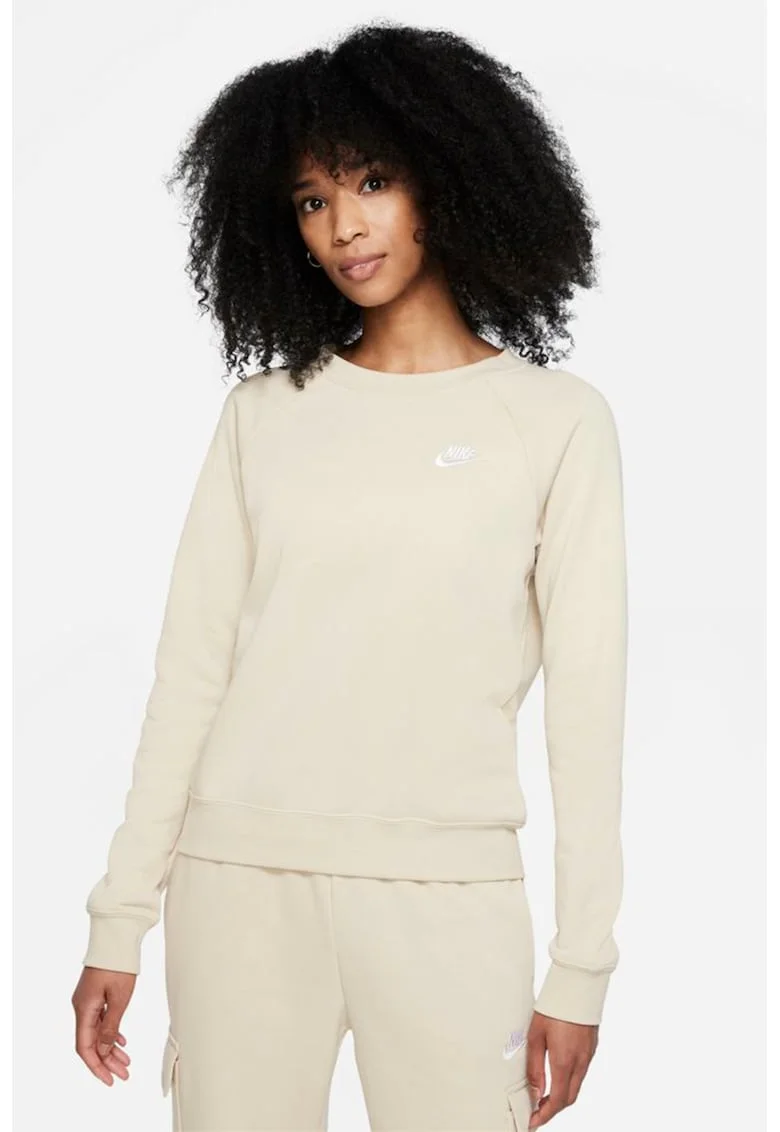 Bluza sport cu logo si maneci raglan Essential, Alb murdar