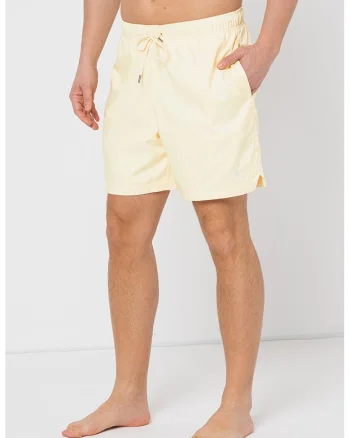 Pantaloni scurti de baie cu snur si buzunare laterale Poolside, Galben pai