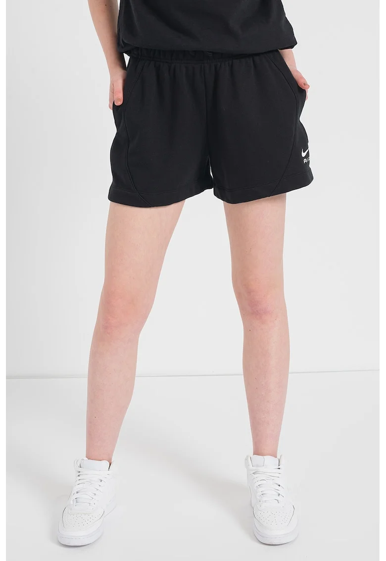 Pantaloni scurti cu talie inalta si imprimeu logo Air, Negru