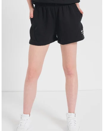 Pantaloni scurti cu talie inalta si imprimeu logo Air, Negru