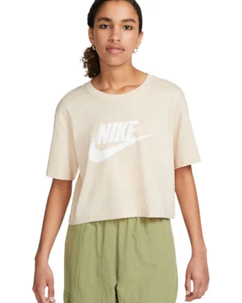 Tricou dama  cropped, bumbac, decolteu rotund, croiala lejera, bej