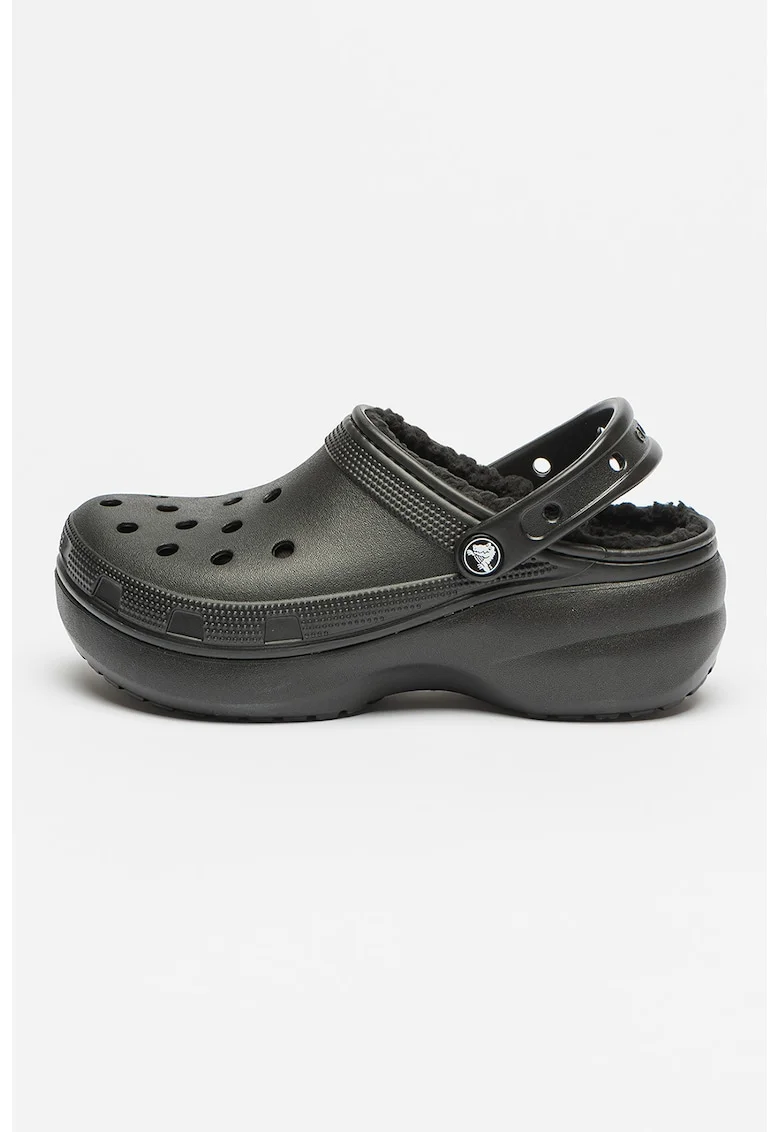 Saboti slingback cu captuseala din blana sintetica, Negru