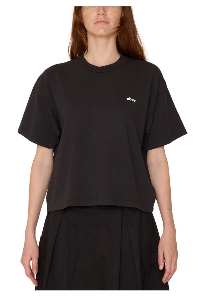 Tricou dama  imprimeu floral acuarela, bumbac, croiala lejera, negru