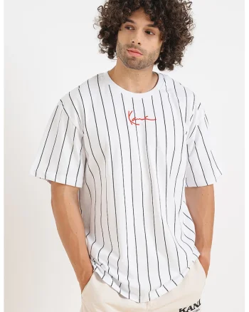 Tricou de bumbac cu decolteu la baza gatului si model in dungi