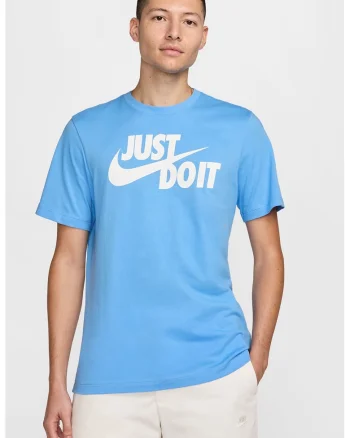 Tricou de bumbac cu imprimeu logo si text Swoosh, Albastru pastel