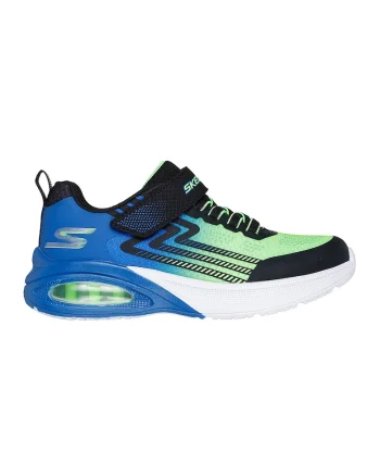 Pantofi sport in doua nuante cu velcro si varf contrastant, Negru/Verde lime/Albastru