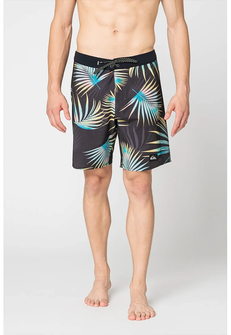 Pantaloni scurti de baie cu imprimeu tropical Highlite Arch, Verde deschis/Gri inchis