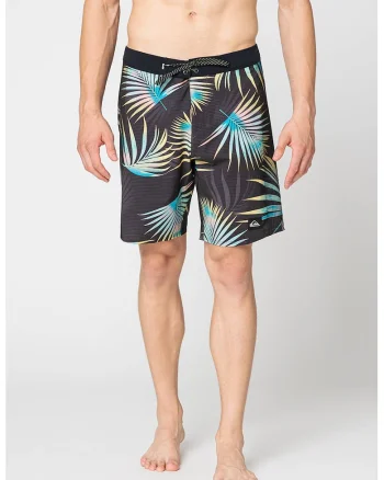 Pantaloni scurti de baie cu imprimeu tropical Highlite Arch, Verde deschis/Gri inchis