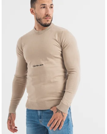 Pulover de bumbac organic cu decolteu la baza gatului, Maro camel