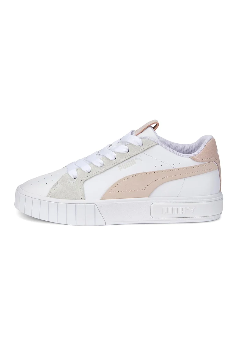 Pantofi sport cu insertii de piele intoarsa Cali Star, Alb/Piersica/Alb murdar